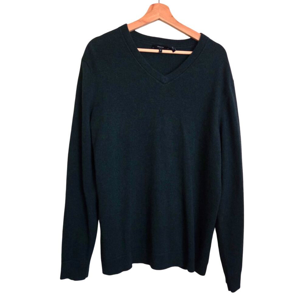 Theory 100% Cashmere Haider Dark Green Long Sleeve V-neck Men's Sweater XL